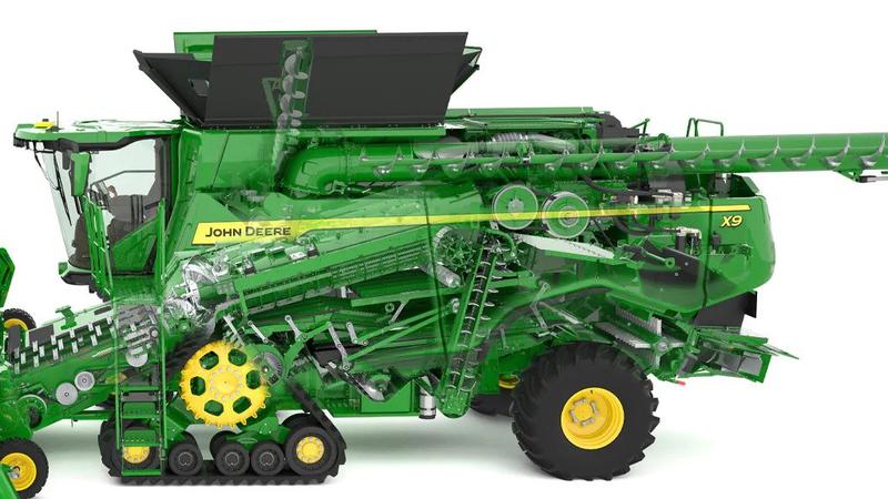 cutaway of threshing system in john deere x9 combine